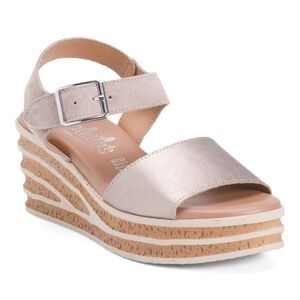 💛🔹️VALERIAS 🔹️Taupe leather and Suede Ankle  Espadrilles Wedge Heels